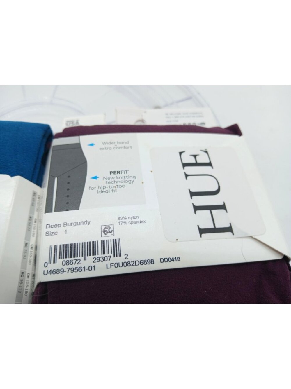 Hue Opaque Tights Perfit Lot 2 Size 1 XS S Blue Burgundy Opaque Wide Band USA - Picture 8 of 8